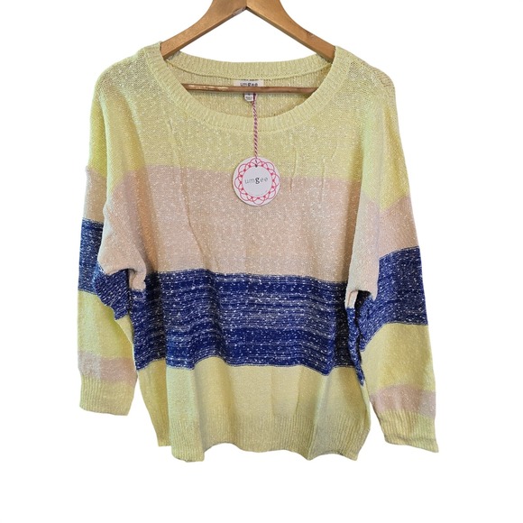 UMGEE USA Sweaters - UMGEE USA Striped Knit Sweater Long Sleeve OversizedTop Womens Size S Yellow New